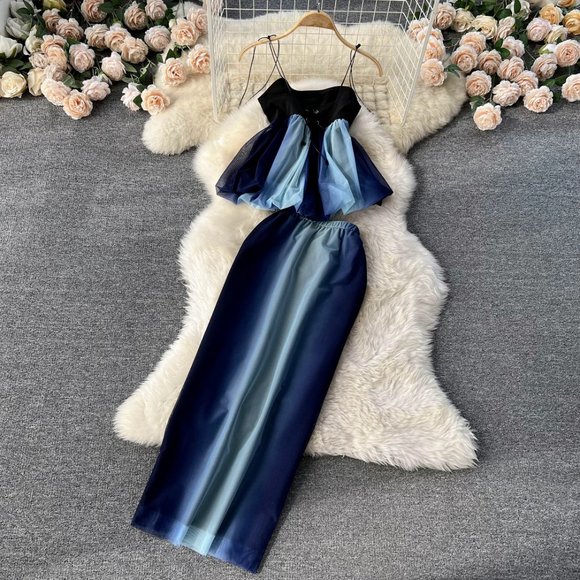 New Spaghetti Strap Crop Top And Long Skirt Set - Picture 1 of 4